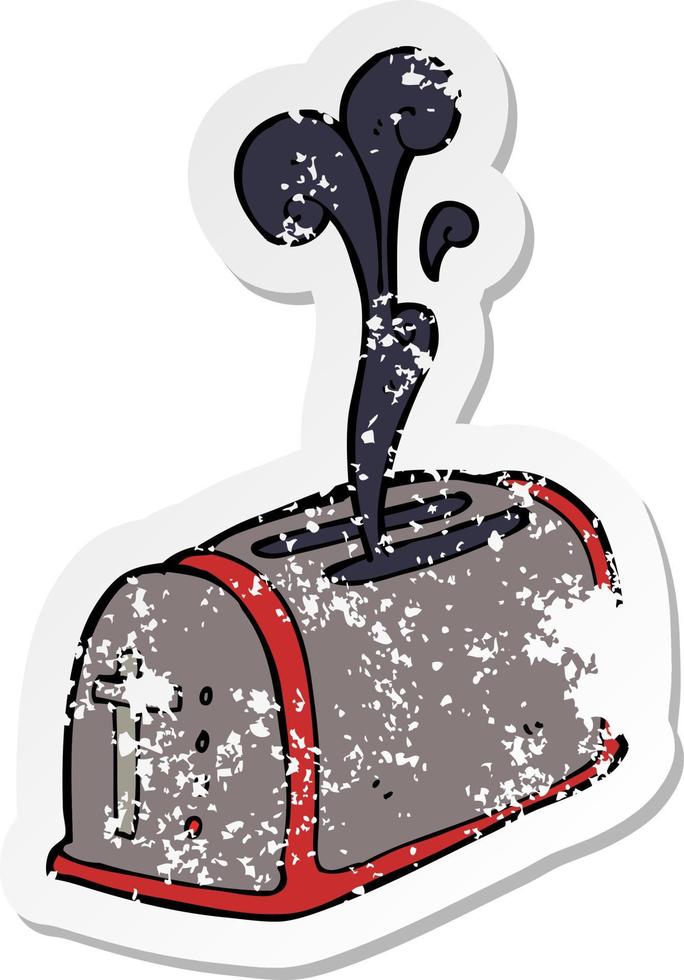 retro distressed sticker of a cartoon toaster burning toast vector