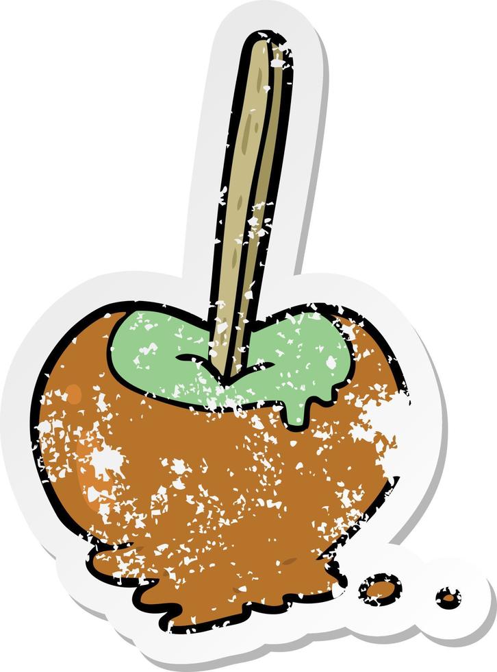 distressed sticker of a cartoon toffee apple vector