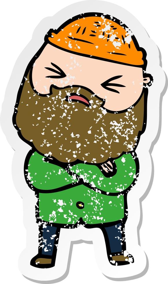 distressed sticker of a cartoon man with beard vector