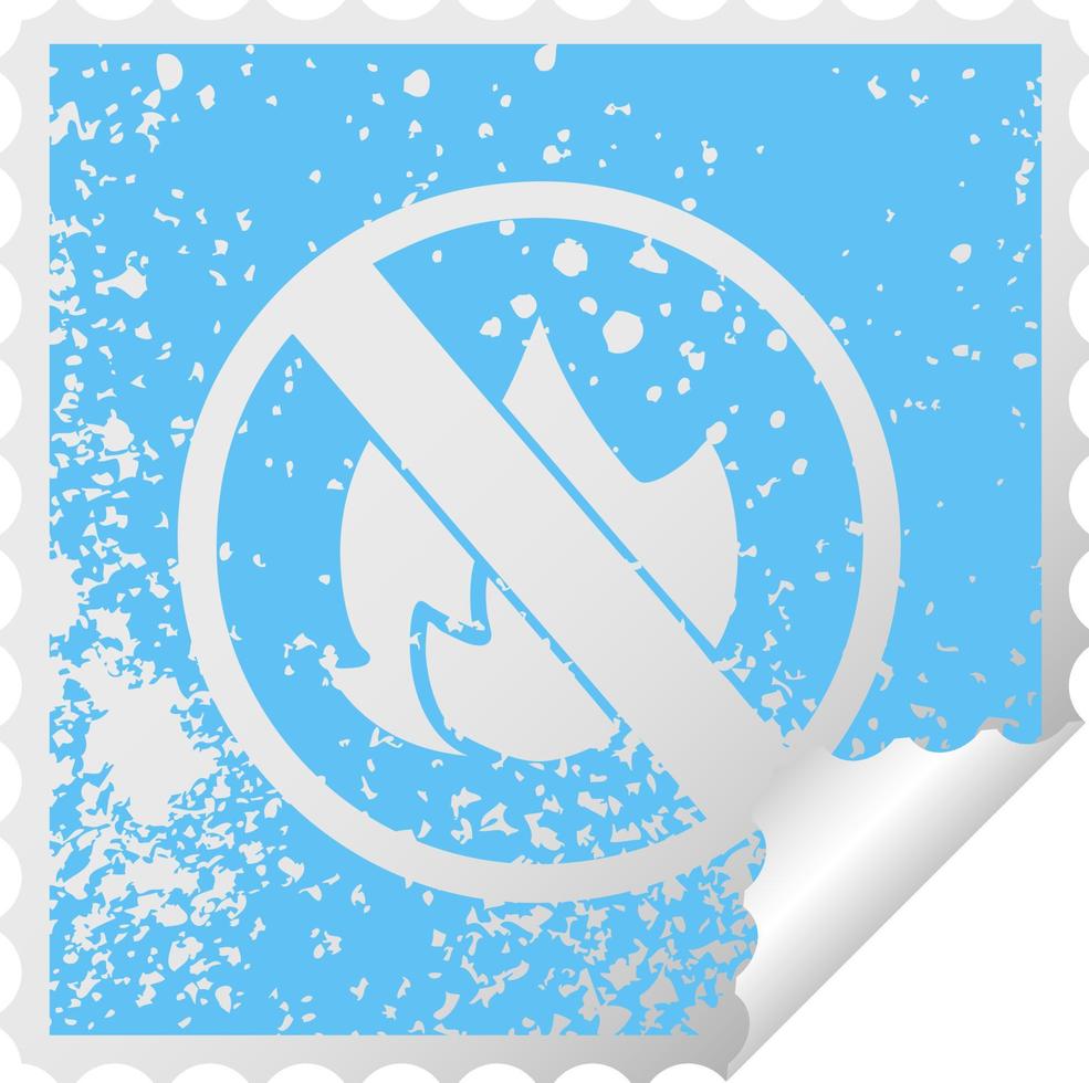 distressed square peeling sticker symbol no fire allowed sign vector