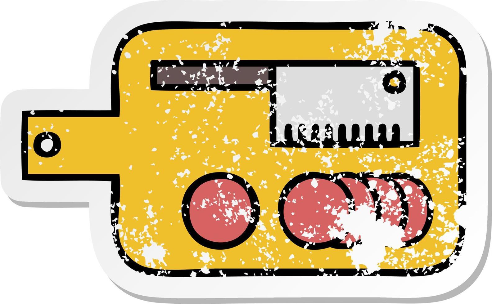 distressed sticker of a cute cartoon meat chopping board vector