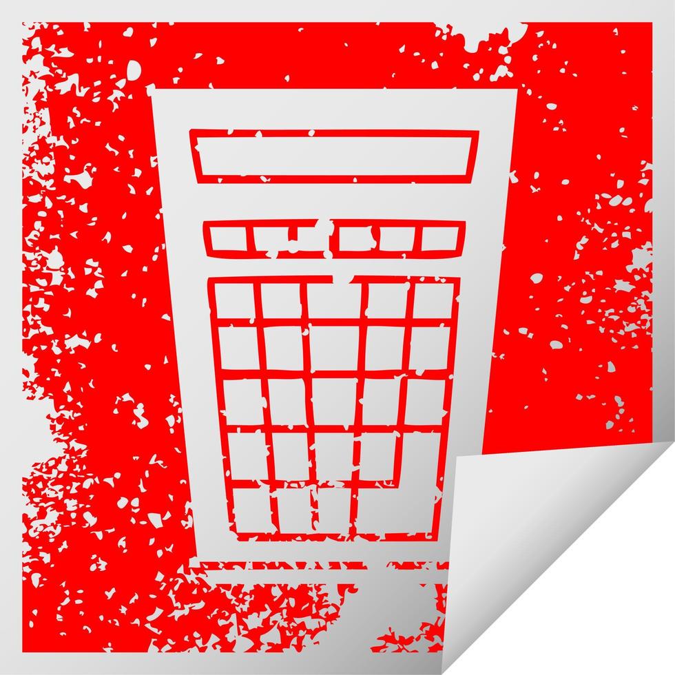 quirky distressed square peeling sticker symbol calculator vector