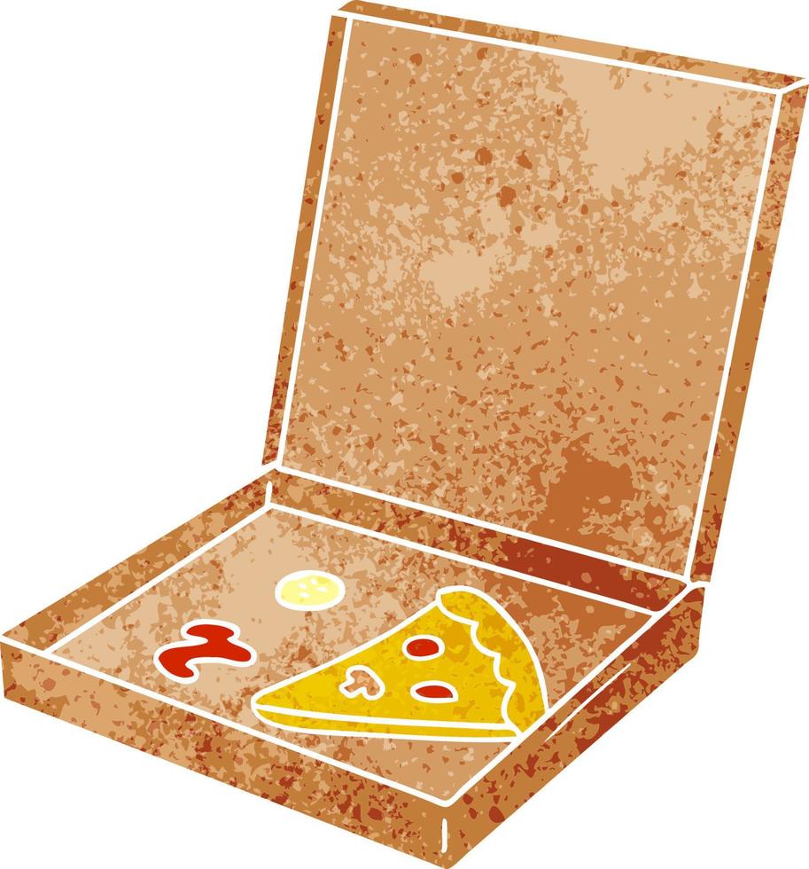 retro cartoon doodle of a slice of pizza vector