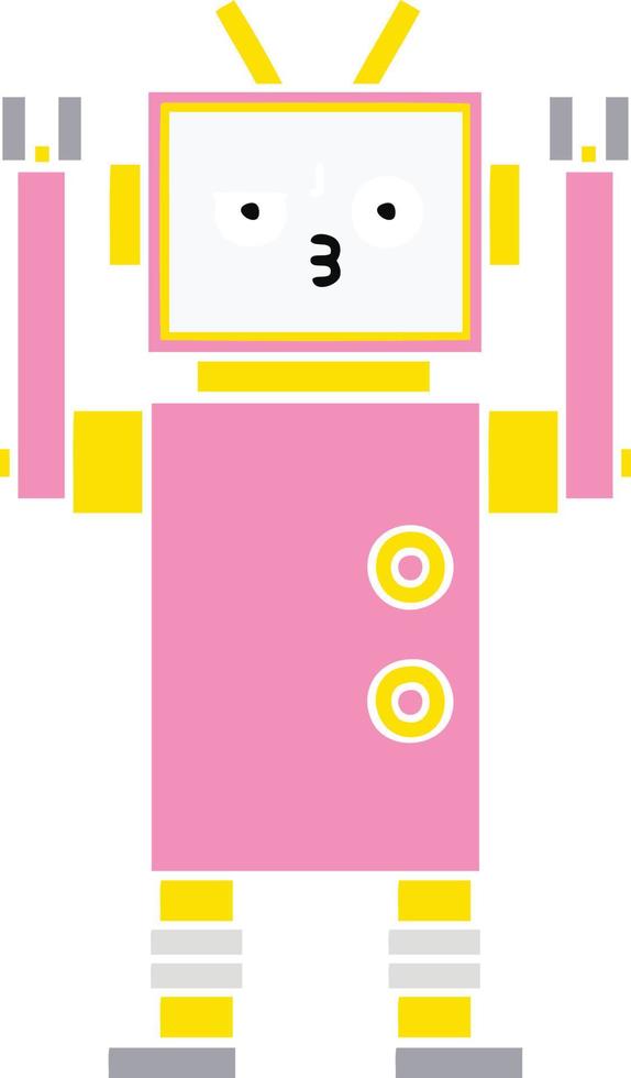flat color retro cartoon robot vector