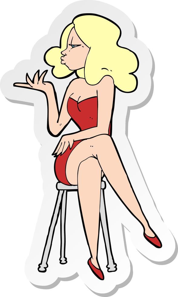 sticker of a cartoon woman sitting on bar stool vector