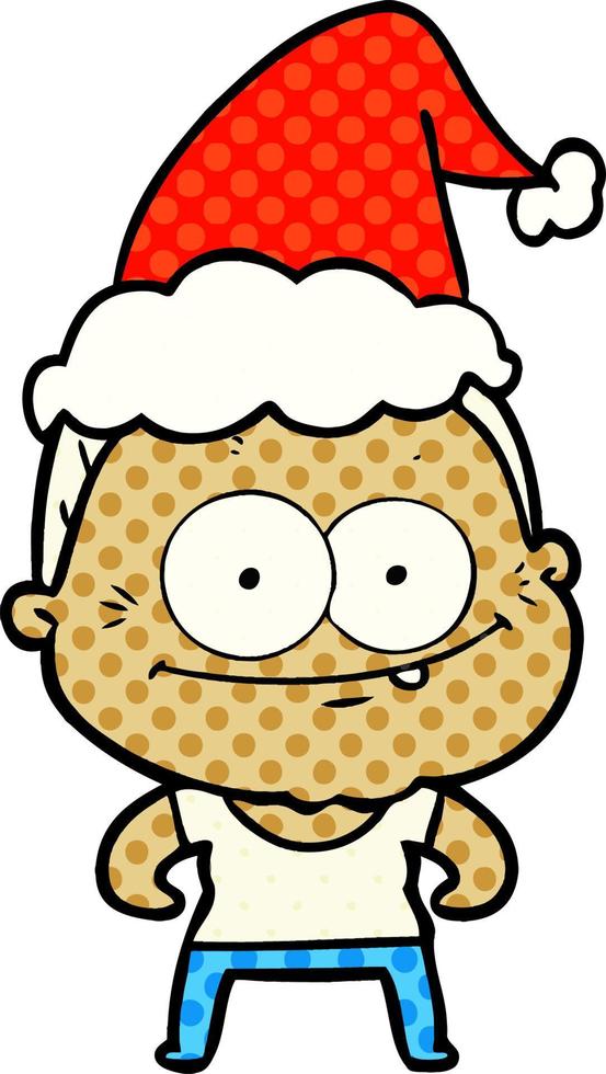 comic book style illustration of a happy old woman wearing santa hat vector