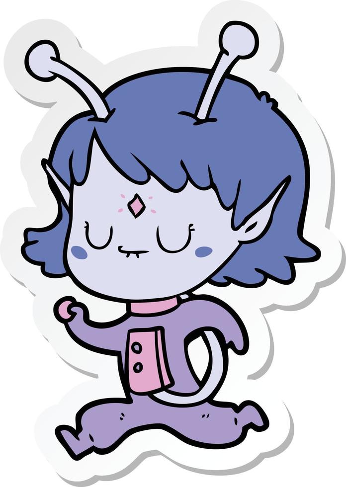 sticker of a cartoon alien girl vector
