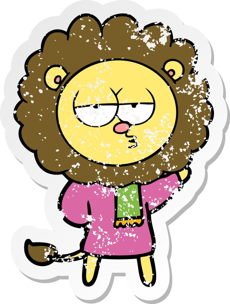 distressed sticker of a cartoon bored lion vector