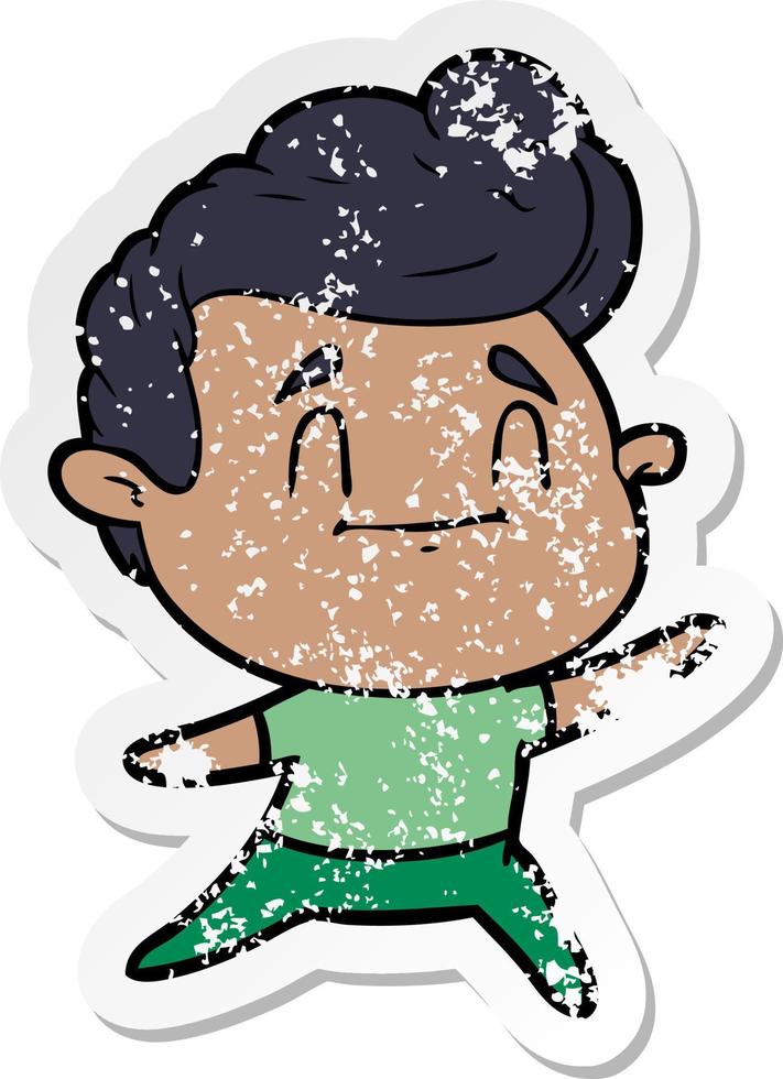 distressed sticker of a happy cartoon man vector