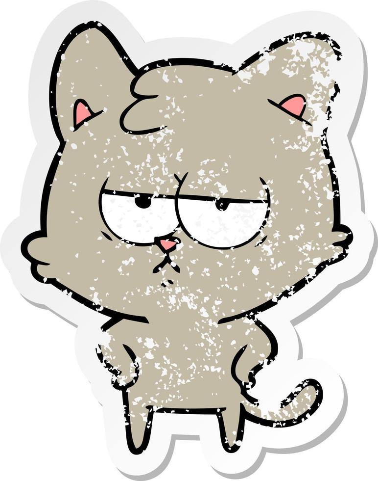 distressed sticker of a bored cartoon cat vector