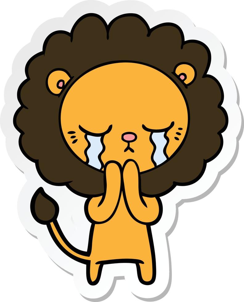 sticker of a crying cartoon lion vector