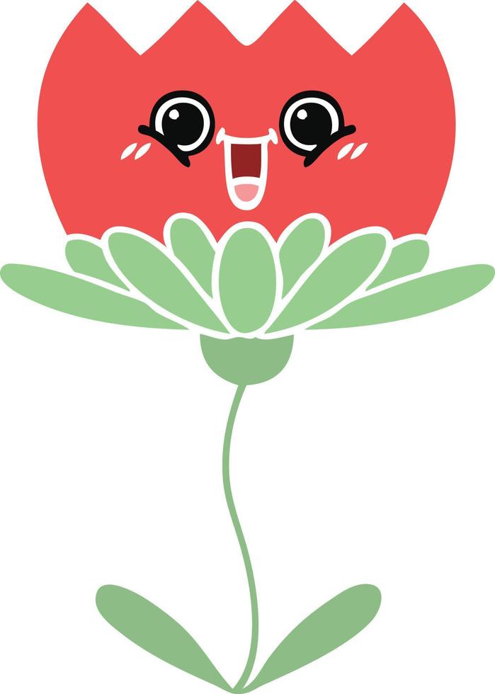 flat color retro cartoon flower vector