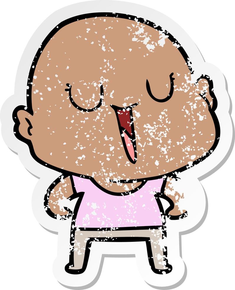 distressed sticker of a happy cartoon bald man vector