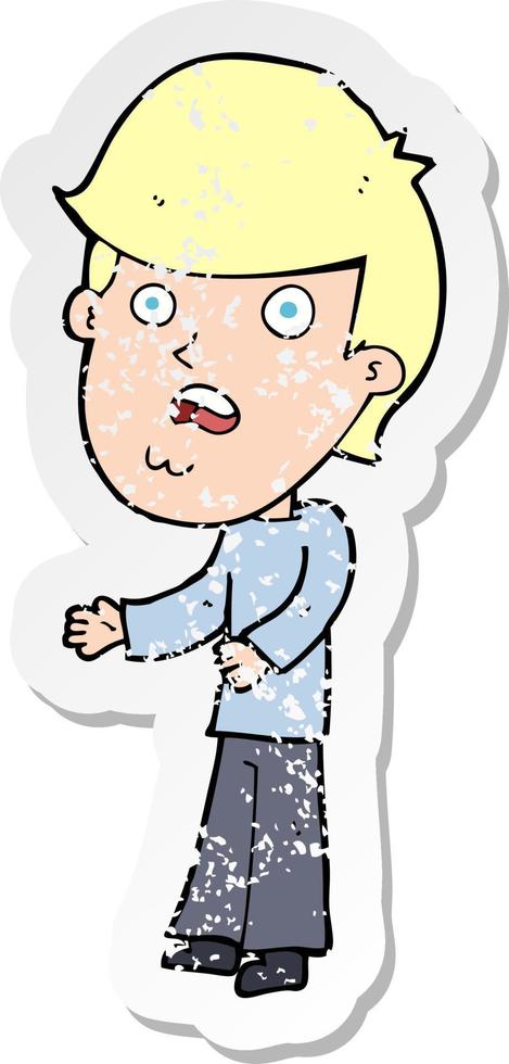 retro distressed sticker of a cartoon shocked man vector