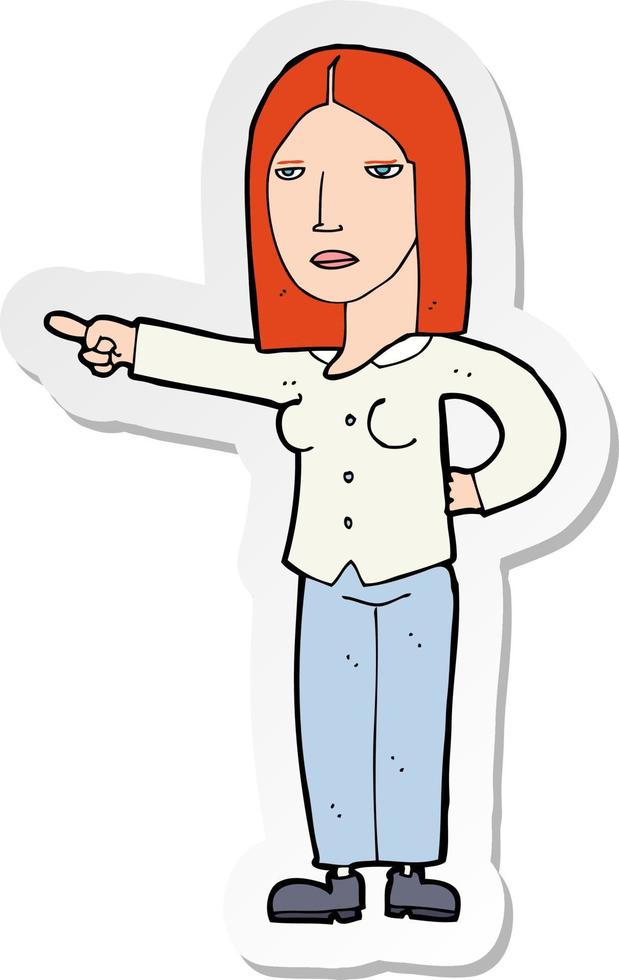 sticker of a cartoon woman pointing vector