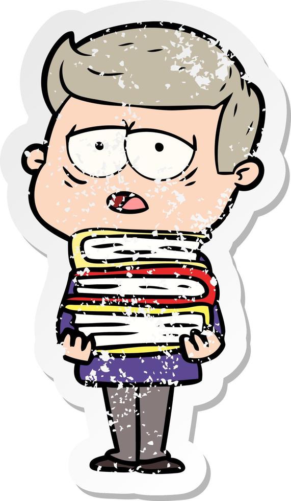 distressed sticker of a cartoon tired man vector