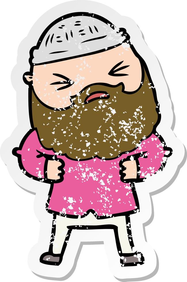 distressed sticker of a cartoon man with beard vector