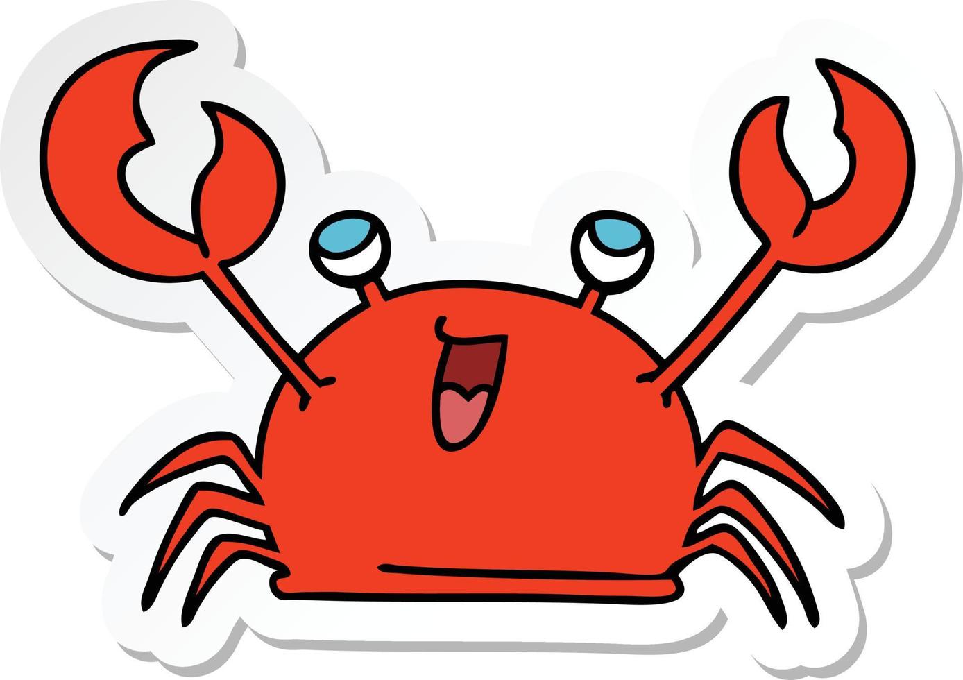 sticker of a quirky hand drawn cartoon happy crab vector