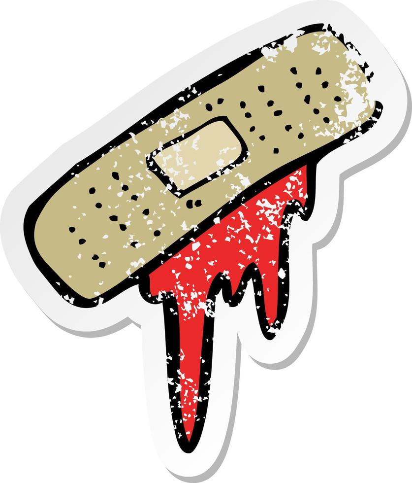 retro distressed sticker of a cartoon bloody plaster vector