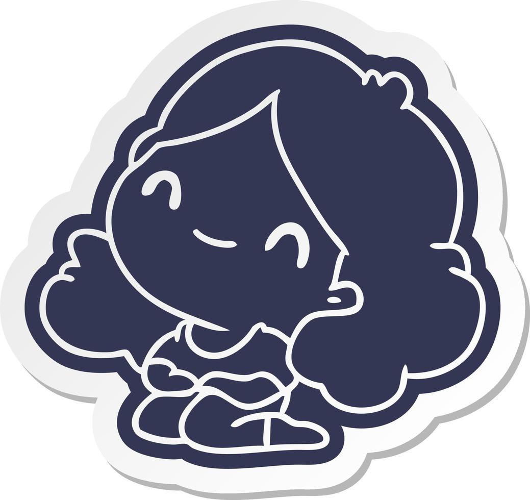 cartoon sticker of a cute kawaii girl vector