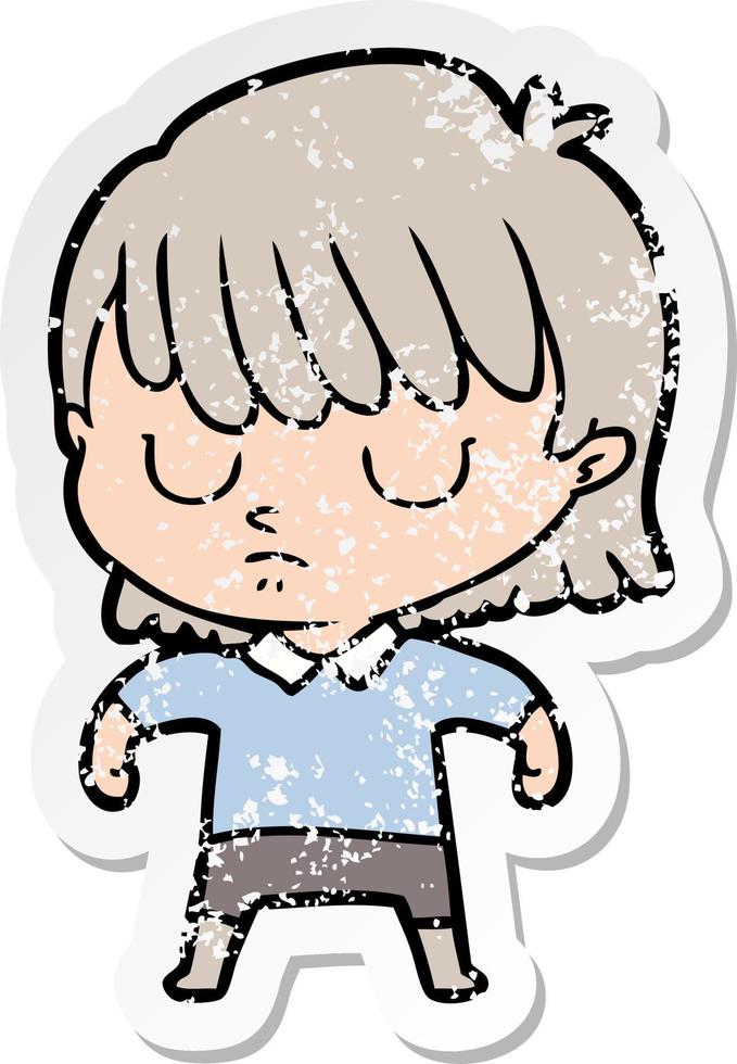 distressed sticker of a cartoon woman vector