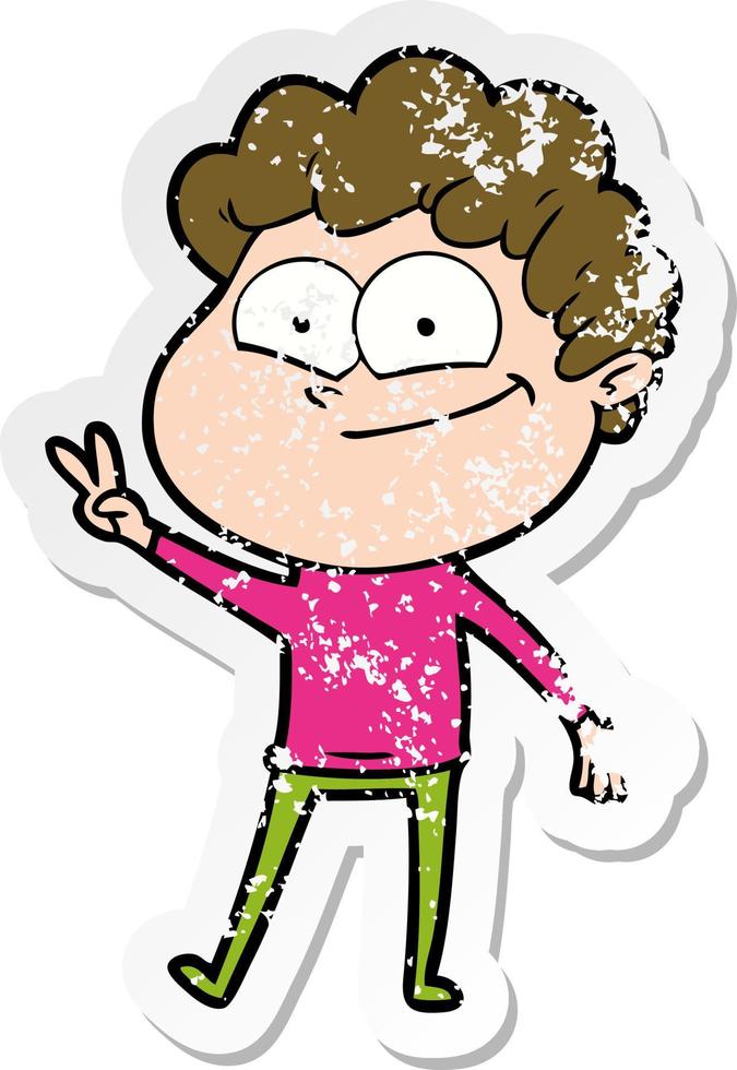 distressed sticker of a cartoon happy man vector