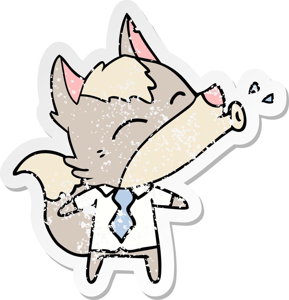 distressed sticker of a howling wolf boss cartoon vector