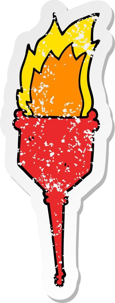 distressed sticker of a cartoon flaming torch vector