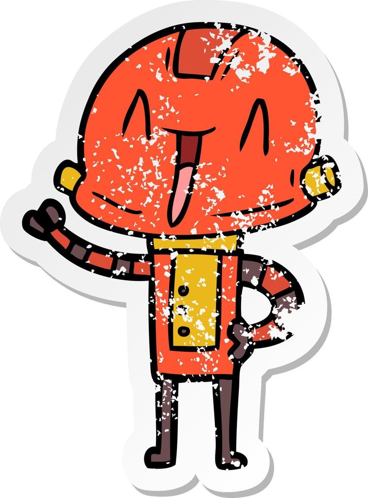 distressed sticker of a cartoon robot vector