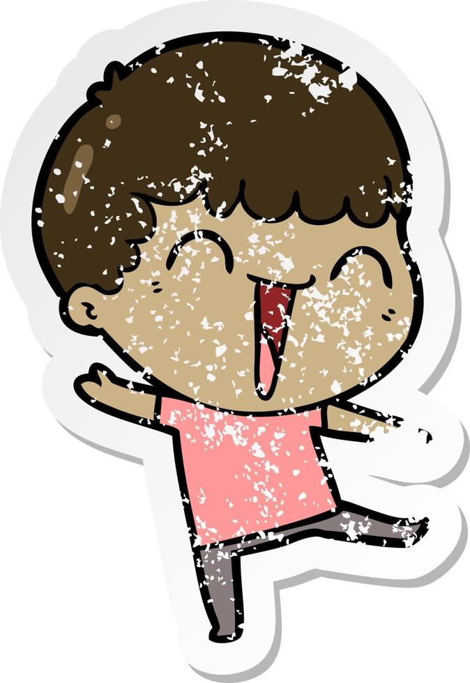 distressed sticker of a cartoon happy man vector