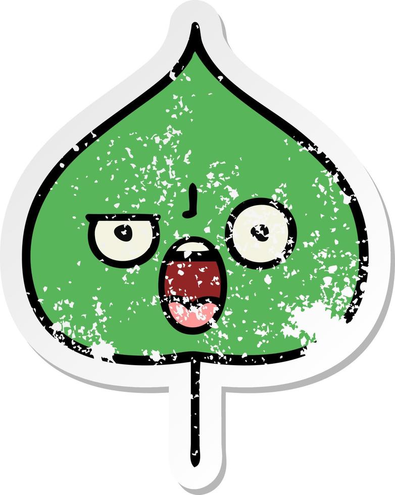 distressed sticker of a cute cartoon expressional leaf vector