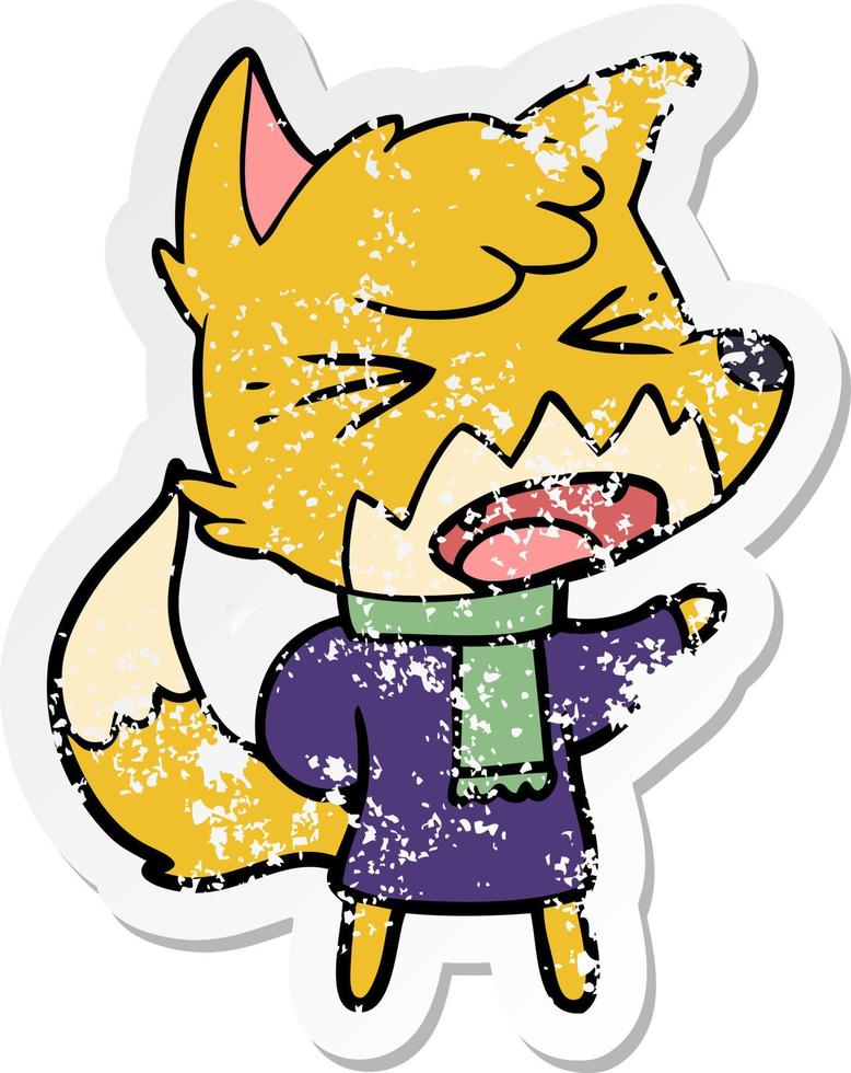 distressed sticker of a angry cartoon fox vector