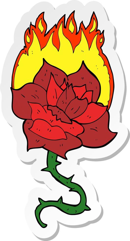 sticker of a cartoon flaming rose tattoo vector