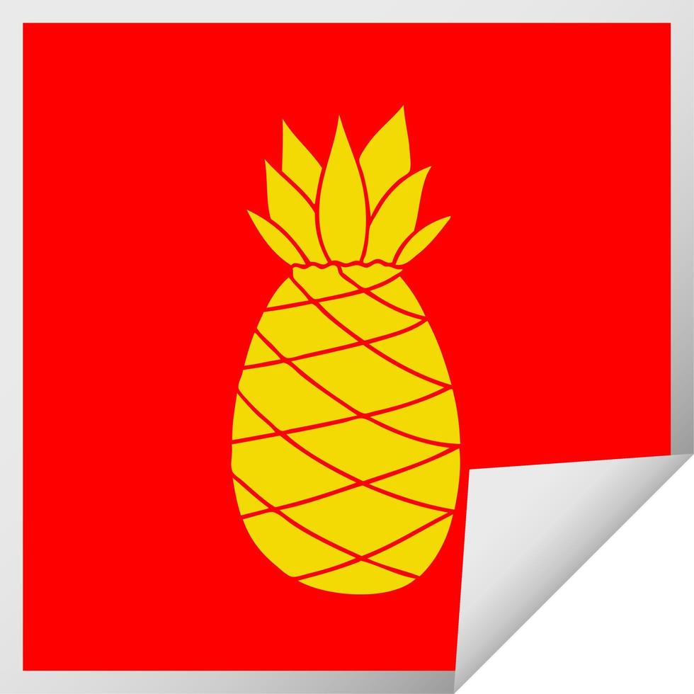 quirky square peeling sticker cartoon pineapple vector