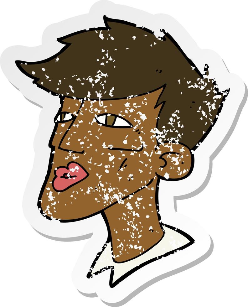 retro distressed sticker of a cartoon male model guy vector