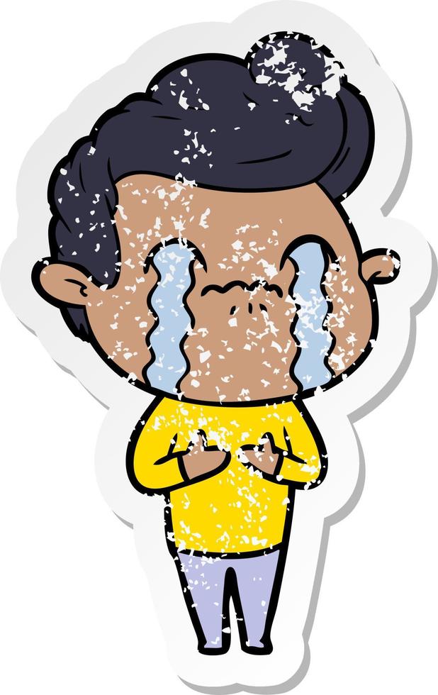 distressed sticker of a cartoon man crying vector