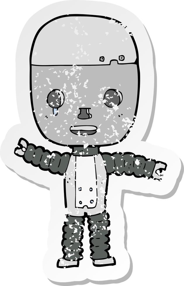 pegatina retro angustiada de un robot de dibujos animados vector