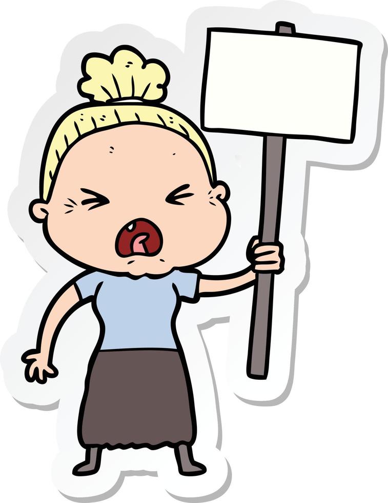 sticker of a cartoon angry old woman vector