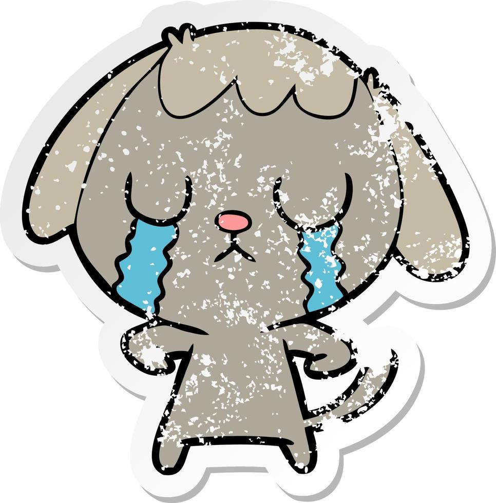 distressed sticker of a cute cartoon dog crying vector