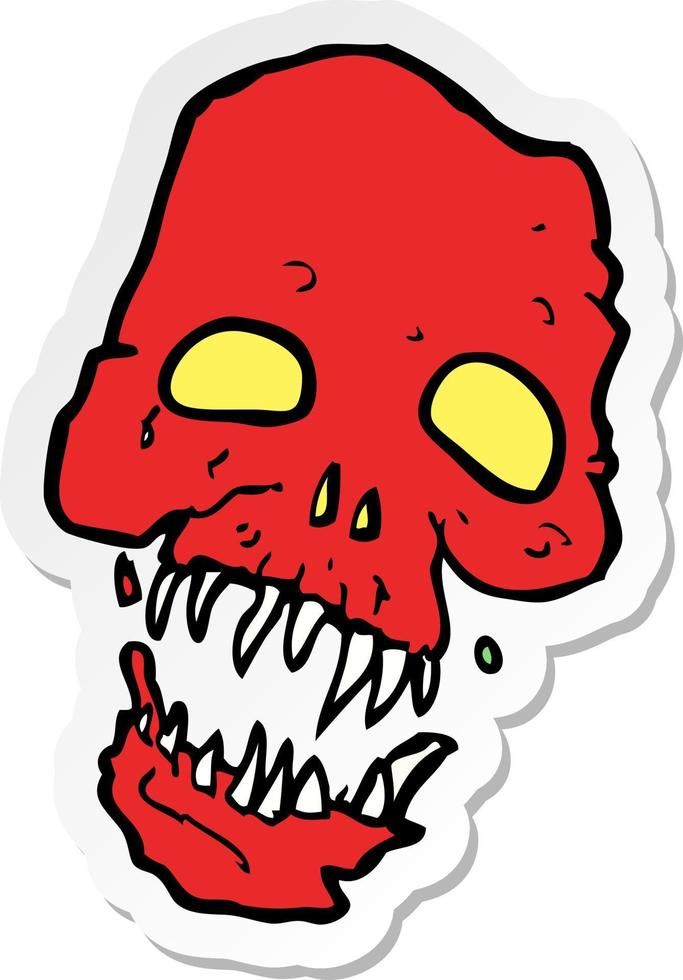 sticker of a cartoon scary skull vector