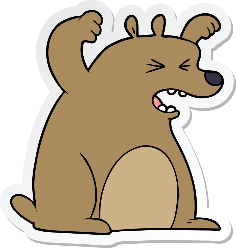 sticker of a cartoon roaring bear vector