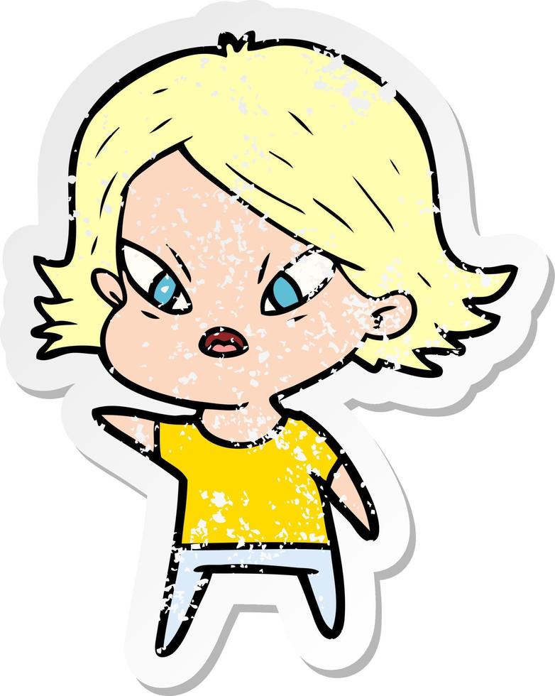 distressed sticker of a cartoon stressed woman vector