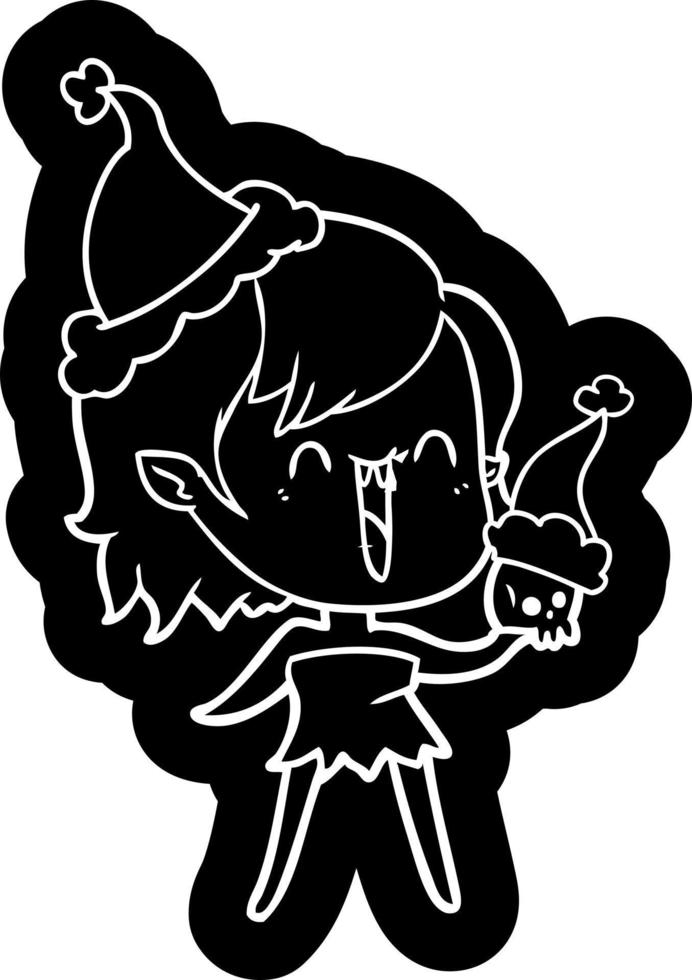 cute cartoon icon of a happy vampire girl wearing santa hat vector