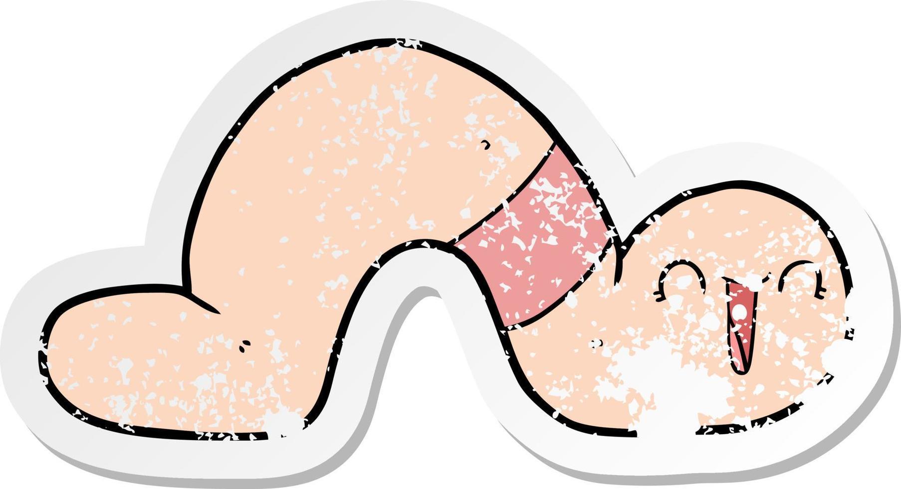 distressed sticker of a cartoon worm vector