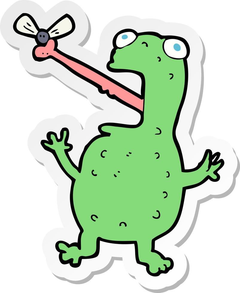 sticker of a cartoon frog catching fly vector