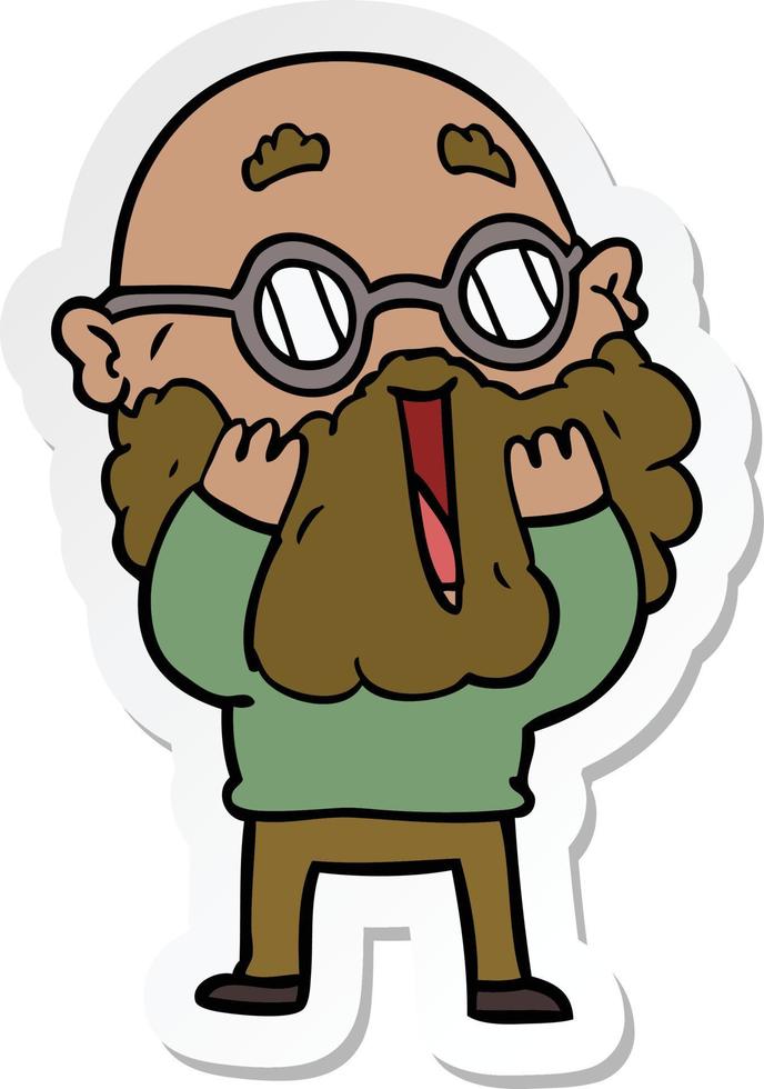 sticker of a cartoon amazed man with beard vector