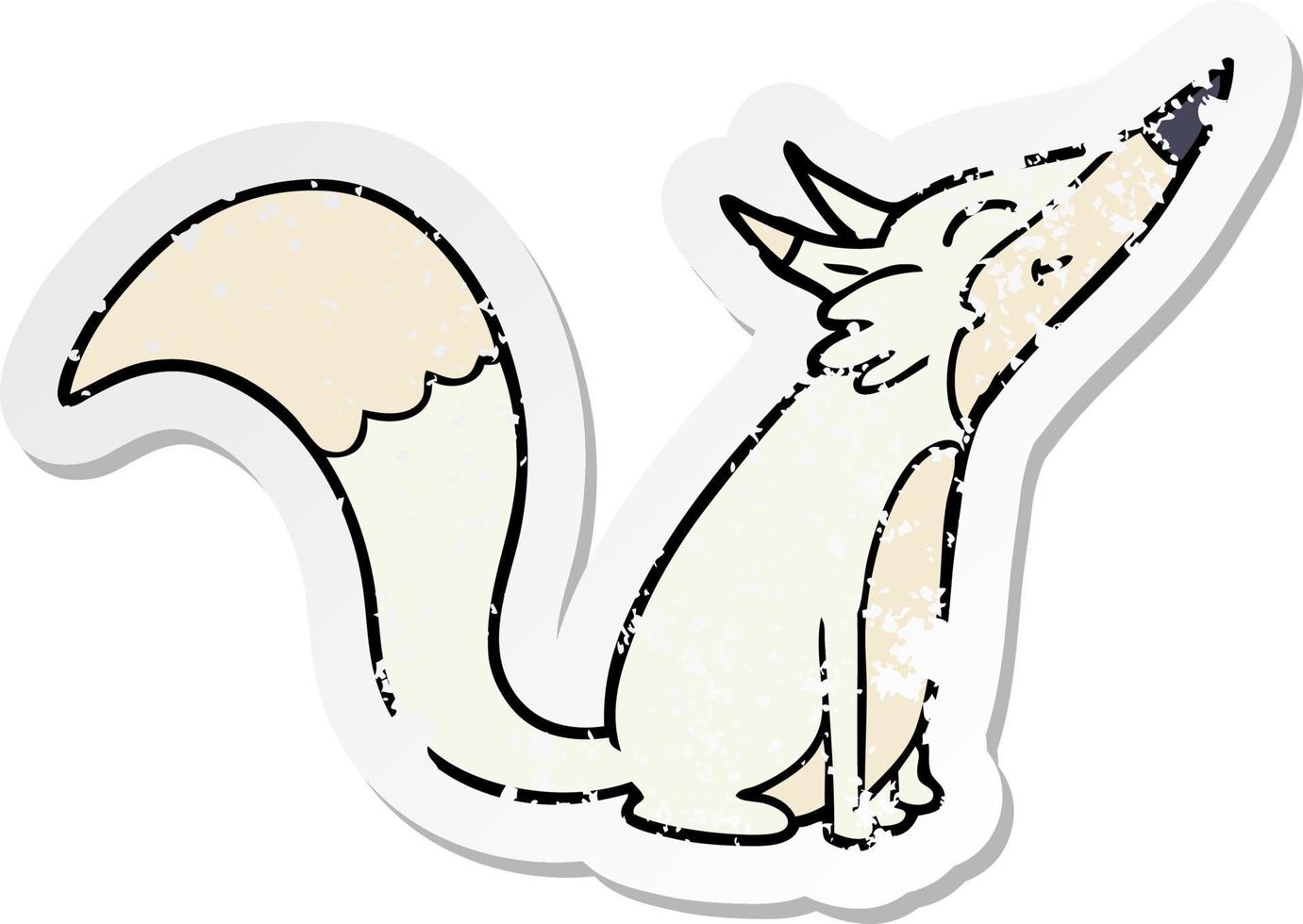 distressed sticker of a cartoon arctic fox vector