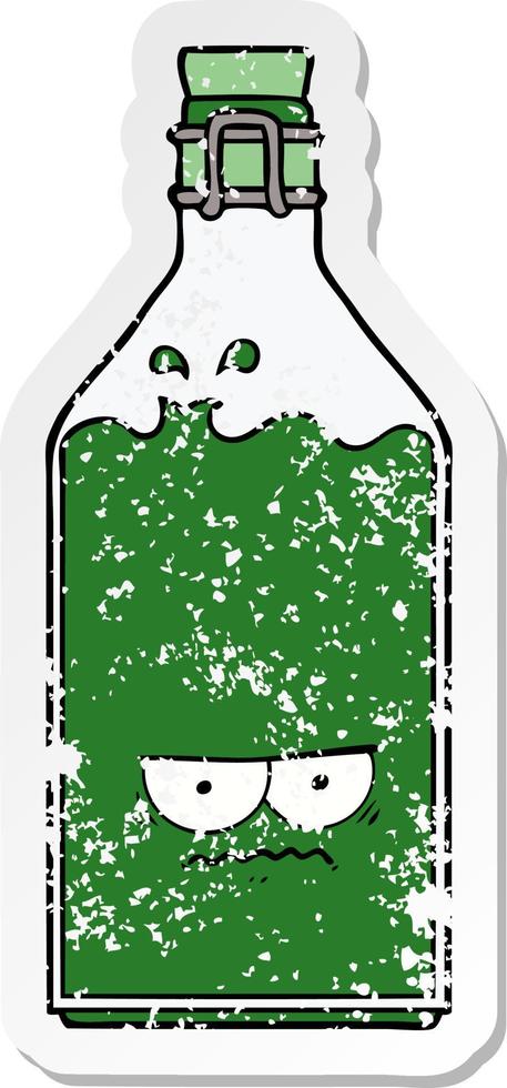 distressed sticker of a cartoon old bottle vector
