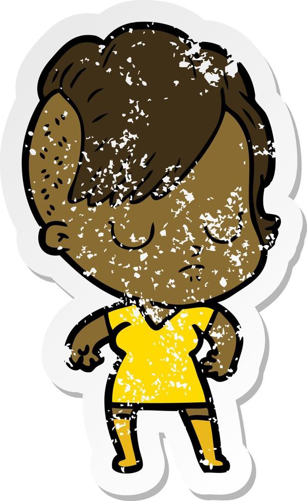 distressed sticker of a cartoon woman vector