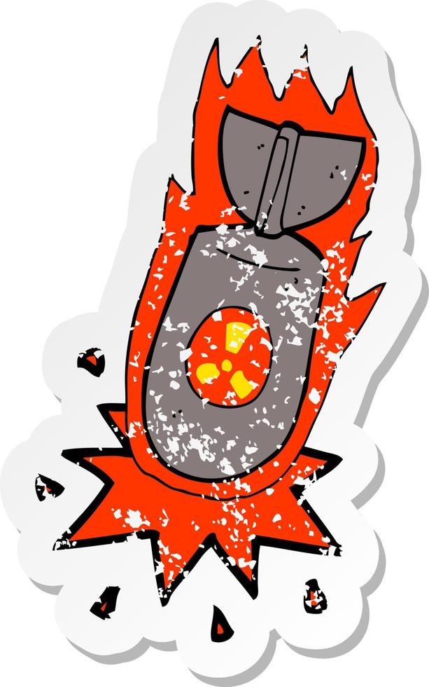 pegatina retro angustiada de una bomba atómica de dibujos animados vector